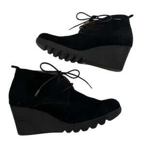 Donald J. Pliner Black Suede Lace-up Heeled Wedge Ankle Booties Size 11‎